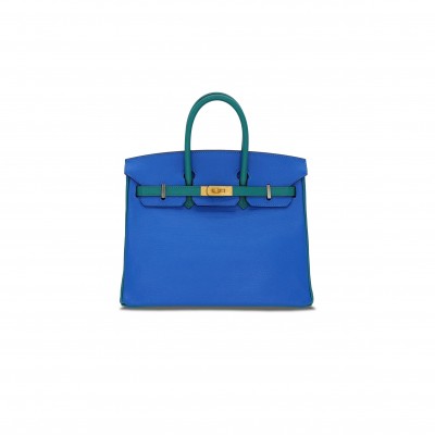 HERMES MASTER BIRKIN 30 EPSOM ELECTRIC BLUE AND PEACOCK GREEN GOLD BUCKLE H028369CK13 (30*23*15cm)